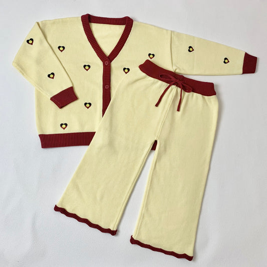 Kids Oversized hearts Cardi knit set