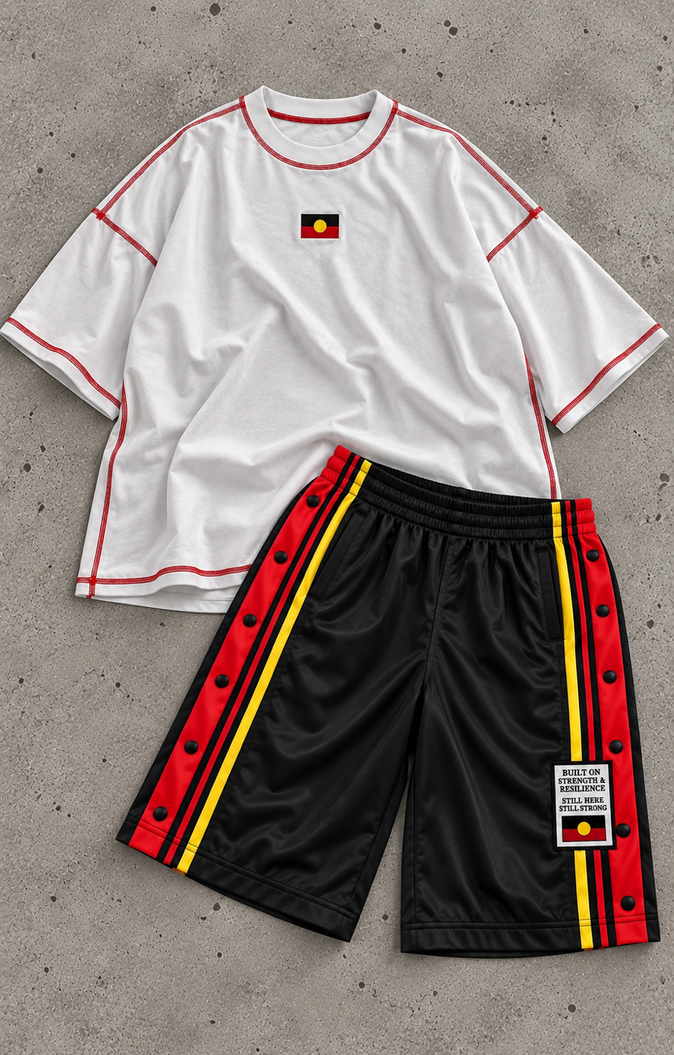 Adults Aboriginal Flag Red stitch tee