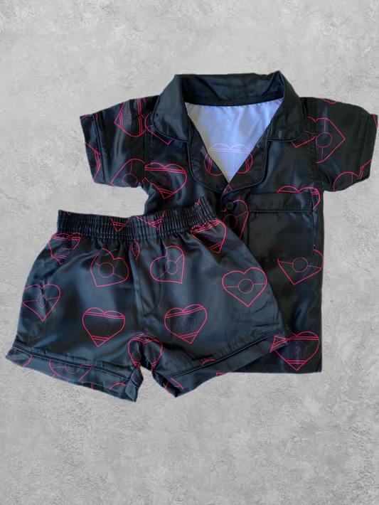 Adults Black/Pink Hearts Pyjamas Pre-Order