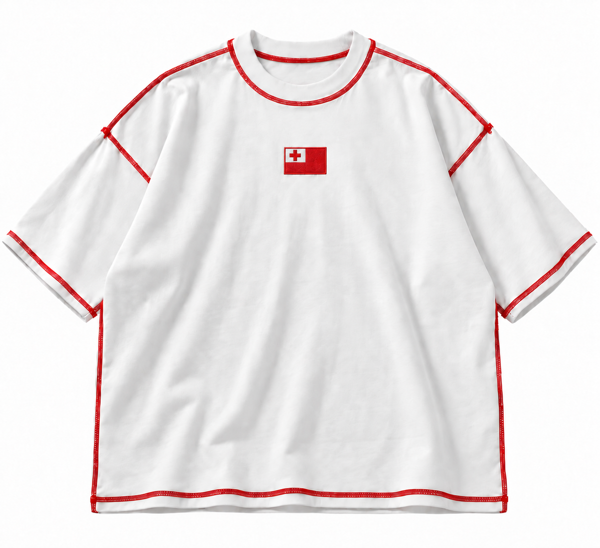 Adults Tonga Flag Red stitch tee