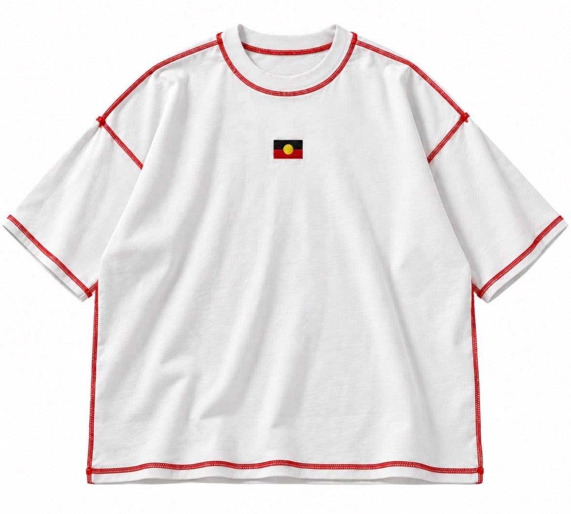 Adults Aboriginal Flag Red stitch tee